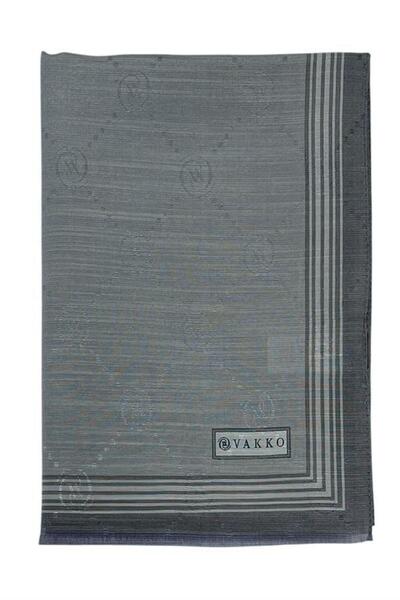 Vakko Памучен копринен шал - с монограм по краищата - сив