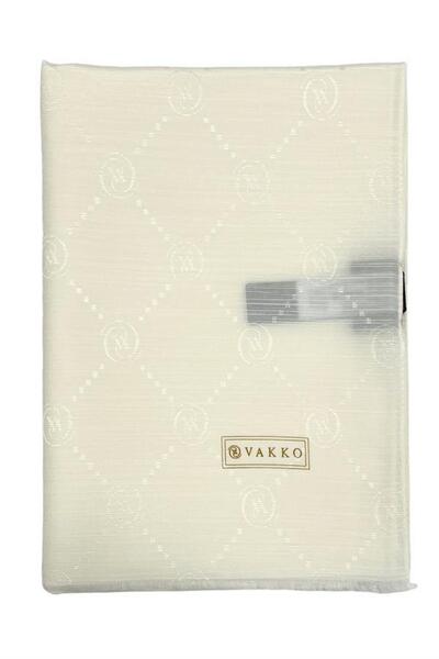 Vakko Cotton Silk Shawl - Monogram - Ecru