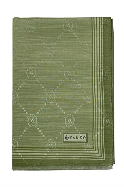 Vakko Pamuk İpek Şal - Bordürlü Monogram - Keten Yeşili
