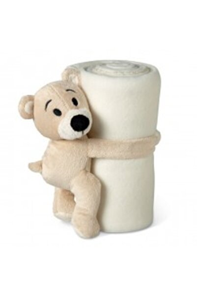 STYLUX Paturica copii cu ursulet plusat – patura bebe moale & jucarie ursulet cadou