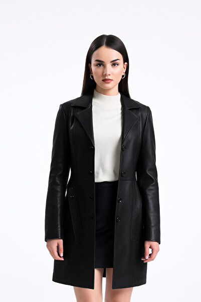 LİDYA DERİ 7406 Gerçek Deri Kadın Trençkot