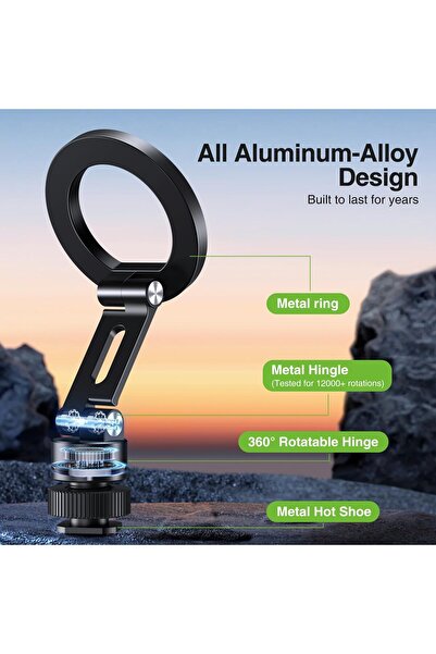 Elitehood Aluminum Magnetic MagSafe Tripod Phone Mount with 360° Rotatable Cold Shoe Base