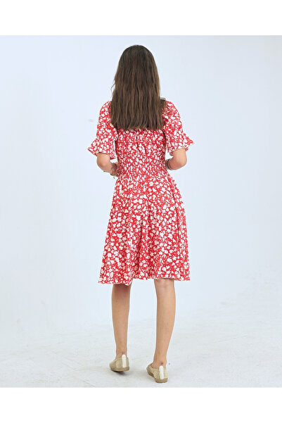 exxitcollection Floral Pattern Gipeli Balloon Sleeve Square Neck Off Shoulder Wrap Women Dress