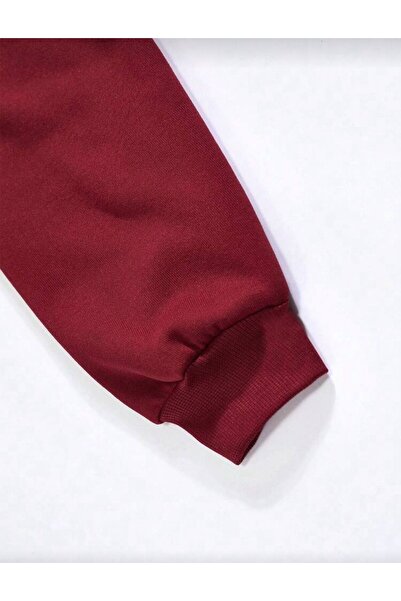 trendgar Cute Bear Printed Burgundy Crew Neck Sweatshirt