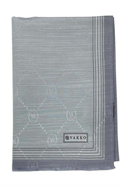 Vakko Şal din mătase de bumbac - Monogramă cu borduri - Argintiu deschis