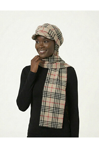 fidan bone Wool Cap Hat with Scarf British Plaid Ready-Made Turban Hijab Bonnet Beanie Medical Suitable