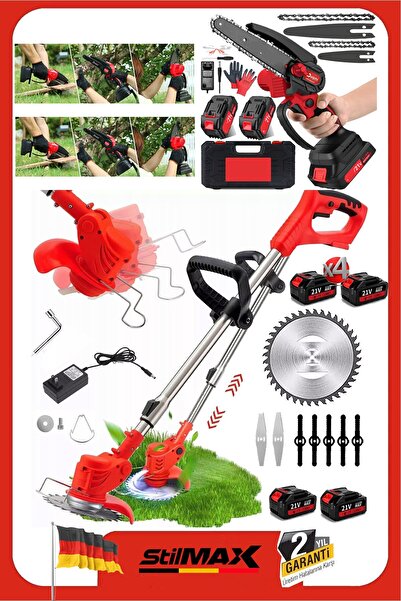 stilmax US2295 2-in-1 Bahçe Seti – 4x 40VF Lityum Akülü Dal Budama Testeresi ve Teleskopik Ot Çim Biçme