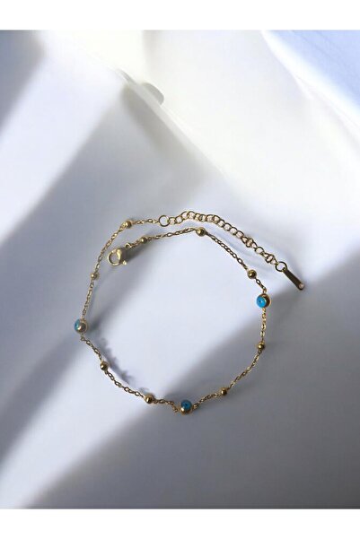 NAİFTAKIAKSESUAR Women's Gold Color Evil Eye Beaded Anklet