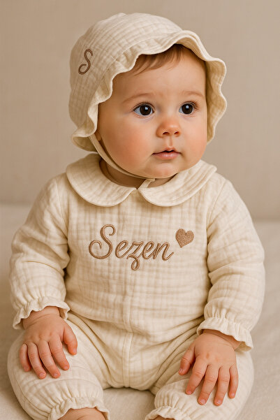 KARSU TASARIM Müslin Hastane Çıkış Seti İsimli Nakış İşlemeli %100 Pamuk Mevl...