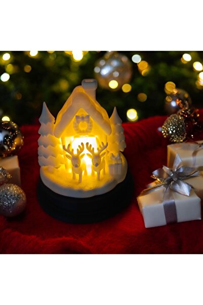 TERARYUM SEPETİM Ren Geyikli Noel Ev-Işıklı-Yılbaşı Dekoru