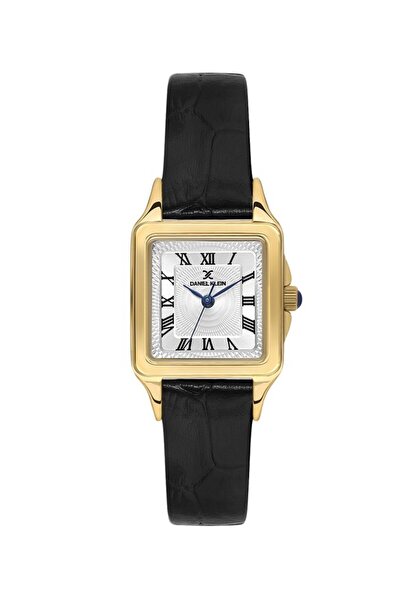 Daniel Klein DKE.1.10815-2 SİYAH DERİ KORDON ALTIN KAPLAMA ROMA RAKAMLI KARE KADIN KOL SAATİ