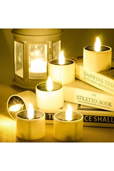 SoulBay 6pc Solar Tea Lights Outdoor Flameless Flicker LED Candles, IP65, Rechargeable, 2.3 x 2 in