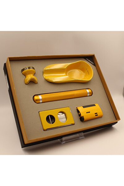 COHİBA Parmida Çakmak Kesici Küllük Sehpa Tüp Beşli Sarı Puro Seti