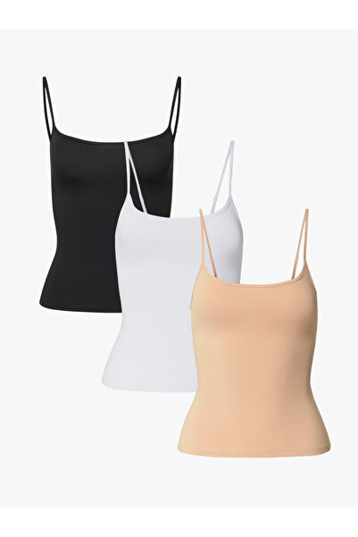 IPL Women's Black and White Skin Color Cotton Soft Thin Strap Tank Top (3 Pieces)