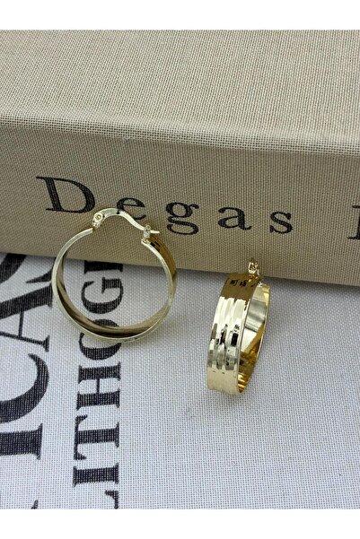 Hedef Bijuteri Gold Thick Striped 3.2 cm Diameter Earrings