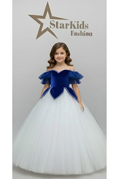 Star Kids فستان الأميرة أزرق بلون الكوبالت للفتيات، فستان التخرج للفتيات