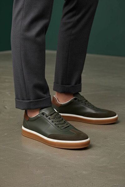 WEMSEY 100% Genuine Leather Sneaker Khaki Shoes