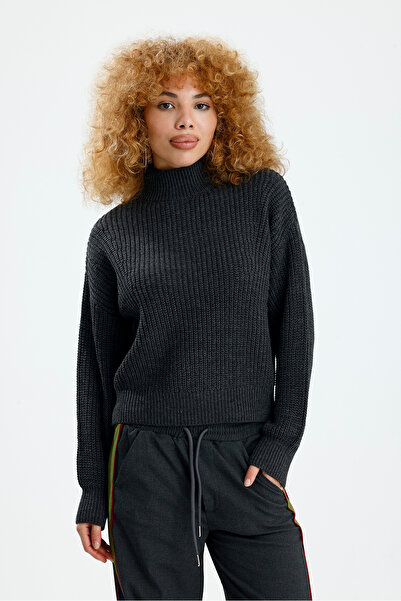 Figo Thessaloniki Knitting Mock Neck Oversized Women's Sweater