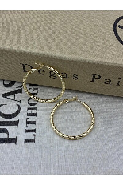 Hedef Bijuteri Gold Textured Ring Model 4 cm Diameter Earrings