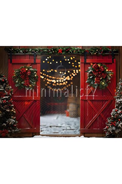 Minimalisfy خلفية استوديو بتصميم باب الحظيرة الحمراء من Winter Tale مقاس 200x...