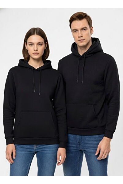 SÜVARİ supradimensionat Bumbac lat croială cu textura moale, cu fleece în interior basic cu glugă Negru Swea tricou