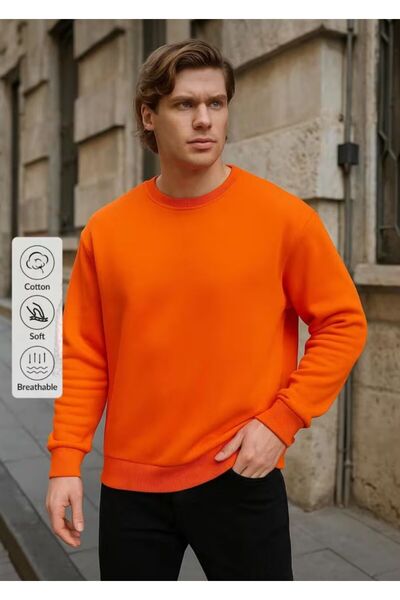 FAVORİST Men's Solid Basic Circular Neck Sweatshirt