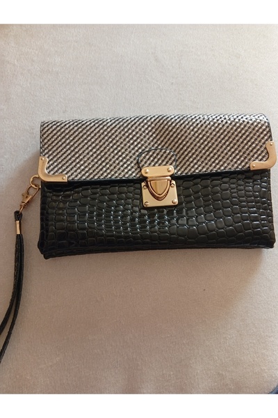 Pervin Ablacım Black Patent Leather Gold Clutch Bag