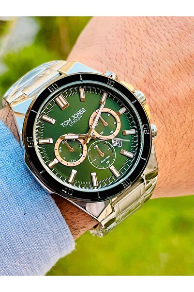 Tom Jones Fonksiyonlu Erkek Kol Saati Gümüş Renk Çelik Kordon 5 Atm Su Geçirm...