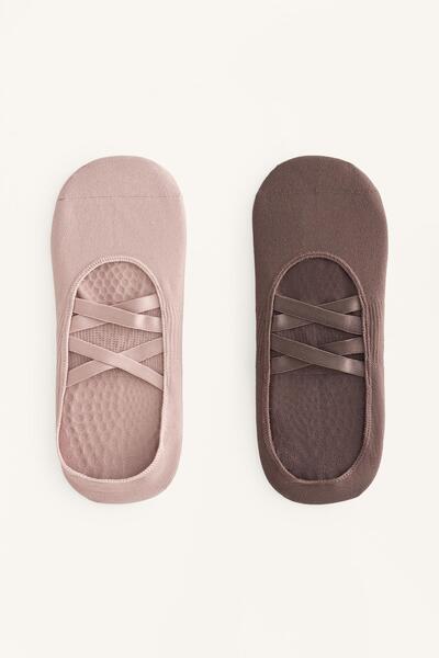 Oysho 2 çift yoga ve pilates çoraplar, poliamid karışımı çift bantlı