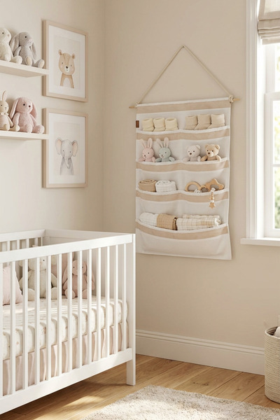 HAMUR Over the Door Hanger 4 Compartments Bathroom Closet Organizer Children's Room over Door Wall Organizer Solid Beige