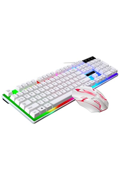 OMC Wired mouse and keyboard kit, LED lights combo gaming, computer, laptop, white