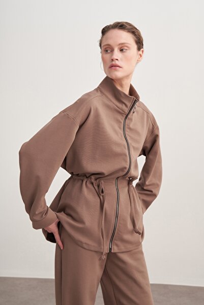 EBU Prive Women's Interlock O Oversized Sports Jacket Set Brown