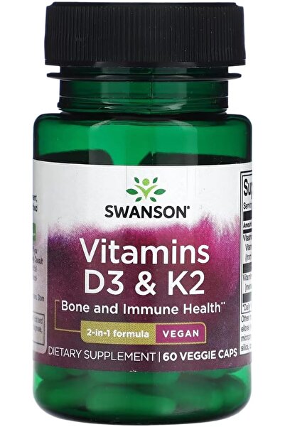 SWANSON Vitamins D3 & K2 MK-7 2000 IU Bone and Immune Health 60 Veggie Caps