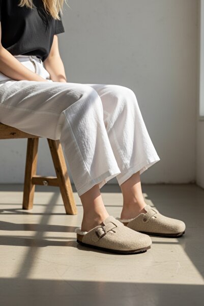 LAND OF CORK LC Talpă anatomică din plută Talpă din blană autentică Papuci unisex din pâslă cu suport pentru arc