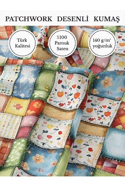 FabricMarket %100 Pamuk Saten Patchwork Kumaş – 155×100 cm – Dikiş ve DIY İçin