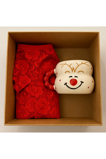 QUEENELA Yeni yıl hediye kutusu (kırmızı külot ve kupa)