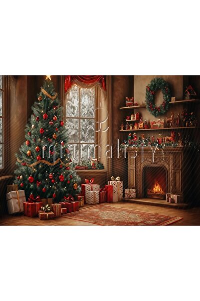 Minimalisfy Noel Sıcaklığı Temalı Gerçekçi Baskı Kış Manzarası Arka Plan 200x...