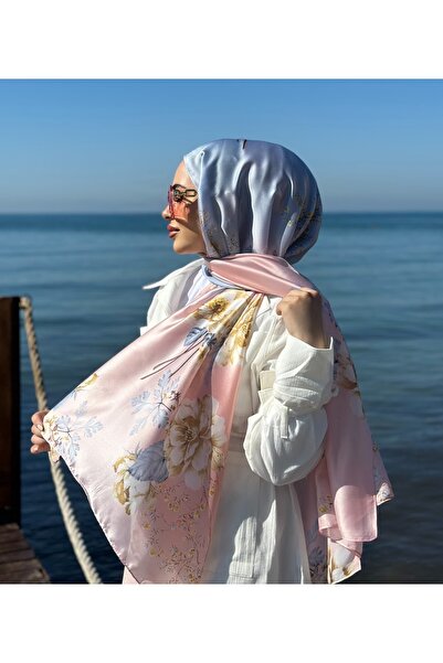 tomrisboutique شال حريري فاخر من الفوال حجاب وشاح بنقشة زهور 90 × 180