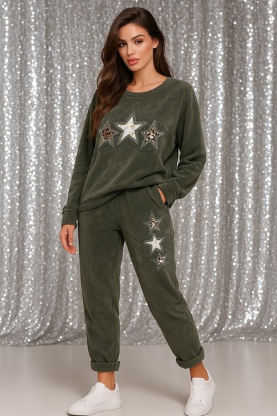 LaraLisa Crew Neck Velvet Women's Top and Bottom Set