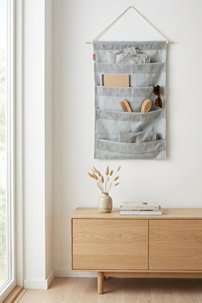 HAMUR Over the Door Hanger 4-Section Bathroom Cabinet Organizer Children's Room over Door Wall Organizer Well Gray