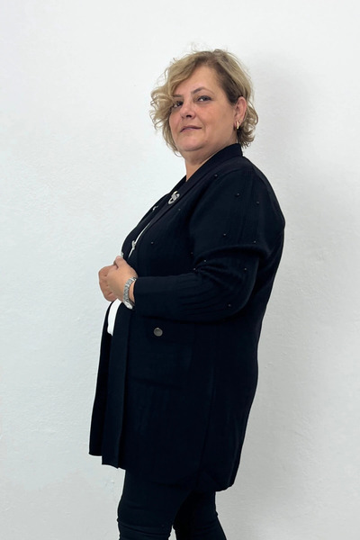 Mia Butik Women's Black Seamless Cardigan with Pocket Detail