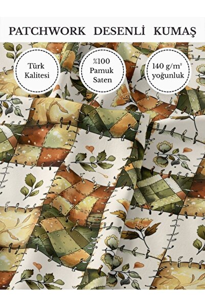 FabricMarket %100 Pamuk Saten Patchwork Kumaş – 155×100 cm – Dikiş ve DIY İçin