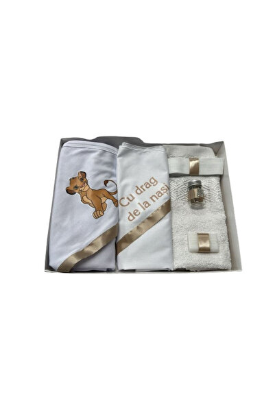 Paperla Trusou de botez, 6 piese Regele Leu. imprimat,cafeniu