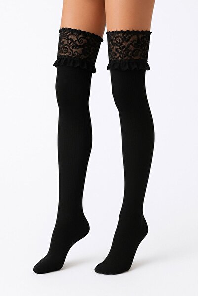 DÜVEN Чорни дантелени чорапи до коляното