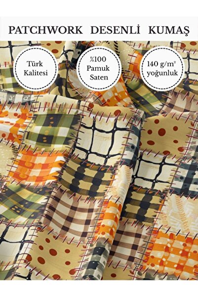 FabricMarket %100 Pamuk Saten Patchwork Kumaş – 155×100 cm – Dikiş ve DIY İçin