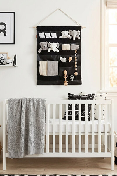 HAMUR Over the Door Hanger 4 Compartments Bathroom Closet Organizer Children's Room over Door Wall Organizer Well Black