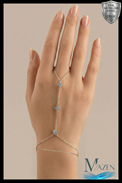 MAZEN سلسلة من الفولاذ 316L باللون الفضي مع حجر الزركون، سلسلة نجمة القطبية الثلاثية مكونة من 3 قطع