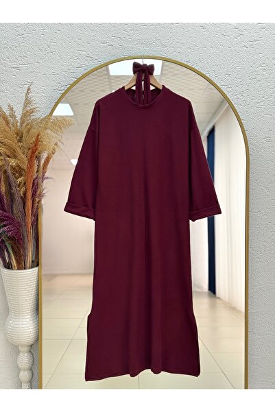 MİHRA STORE Alana Double Sleeve Casual Thessaloniki Dress-Na2409 Plum