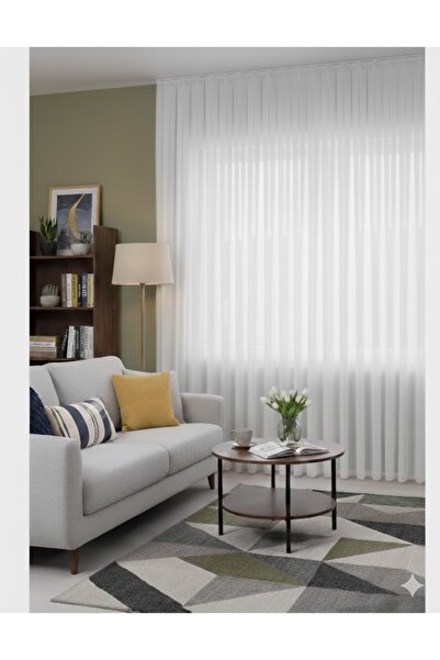 PERKOA KETEN EKRU DÜZ TÜL EKSTRAFORLU BÜZGÜLÜ 300X260