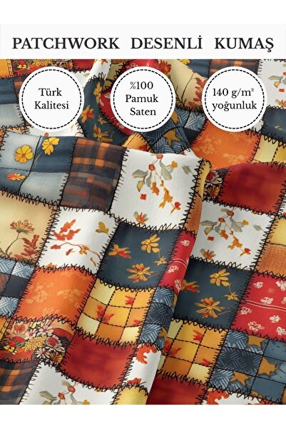 FabricMarket %100 Pamuk Saten Patchwork Kumaş – 155×100 cm – Dikiş ve DIY İçin